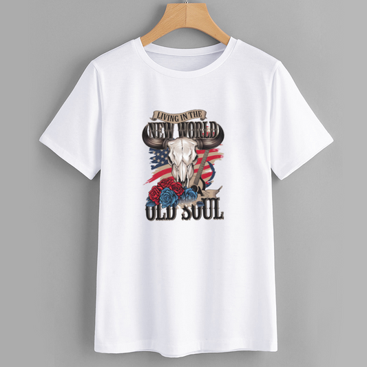 Old Soul Western Skull Graphic Tee Cotton Shirt