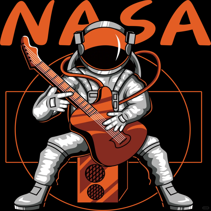 NASA Astronaut Playing Guitar Graphic T-Shirt