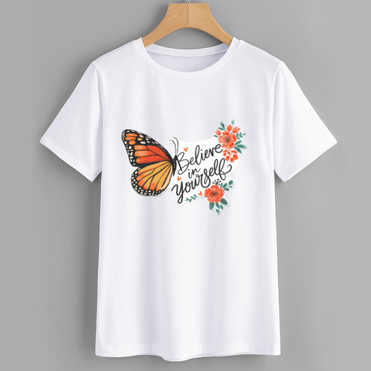 Butterfly Inspirational T-Shirt - Believe in Yourself Floral Tee
