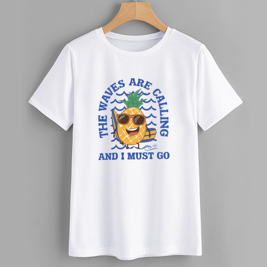 Funny Pineapple Graphic T-Shirt - The Waves Are Calling