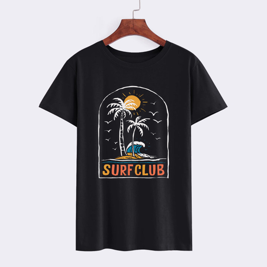 Surf Club Graphic T-Shirt with Palm Tree Design