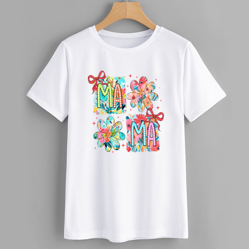 Colorful Floral MAMA Graphic T-Shirt
