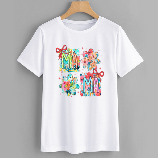 Colorful Floral MAMA Graphic T-Shirt