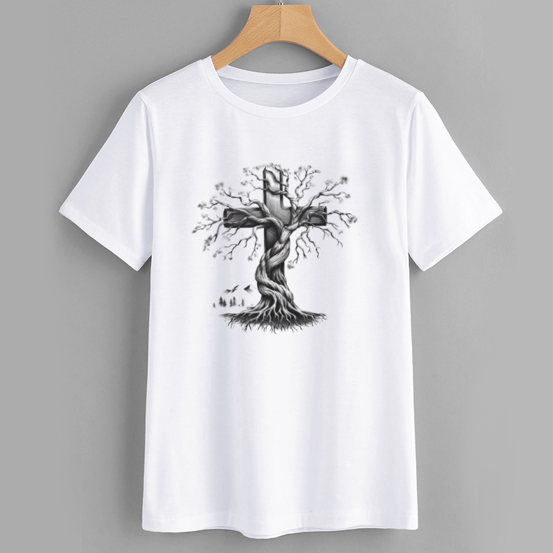 Artistic Tree Graphic T-Shirt - Black and White Design