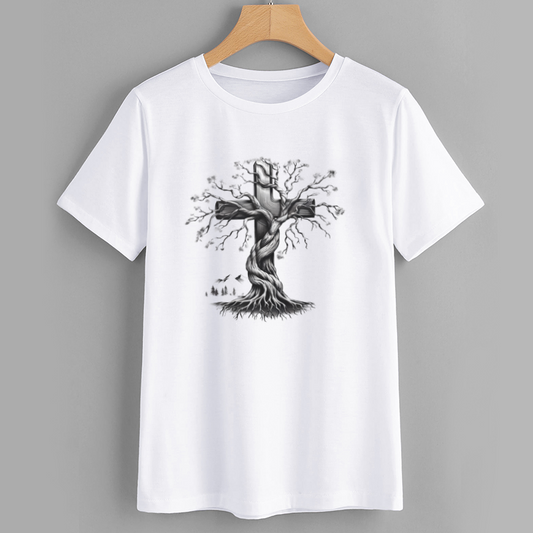 Artistic Tree Graphic T-Shirt - Black and White Design