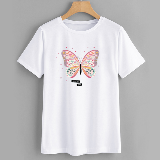 Butterfly Special Day Cotton Graphic T-Shirt