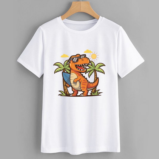 Cartoon T-Rex Surfing T-Shirt for Kids