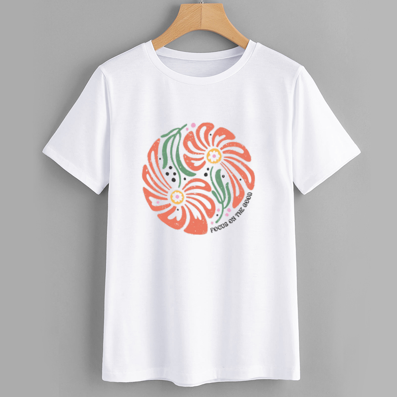 Floral Graphic T-Shirt with Positive Message