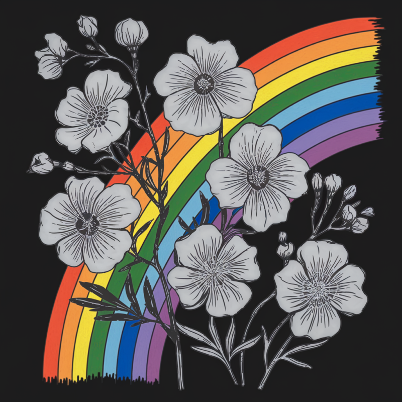 Artistic Floral Rainbow Graphic T-Shirt