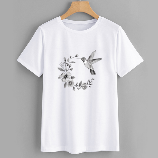 NatureEase Hummingbird Floral Cotton T-Shirt