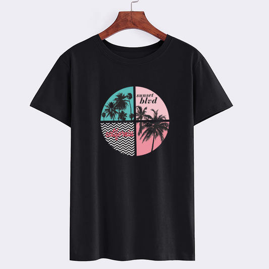 Sunset Blvd Graphic T-Shirt with Palm Tree Design