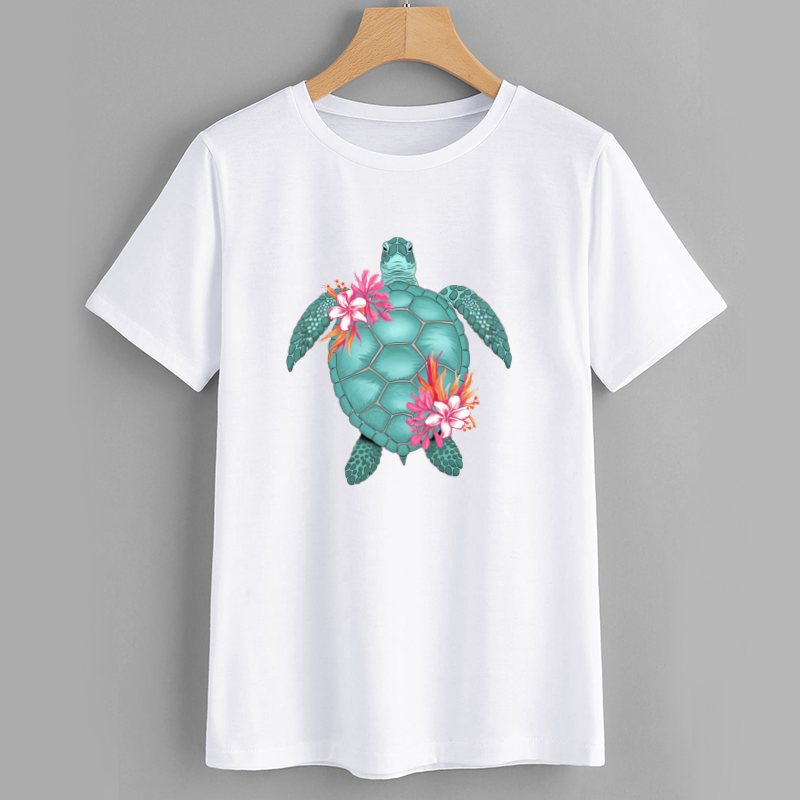 Floral Sea Turtle Graphic T-Shirt