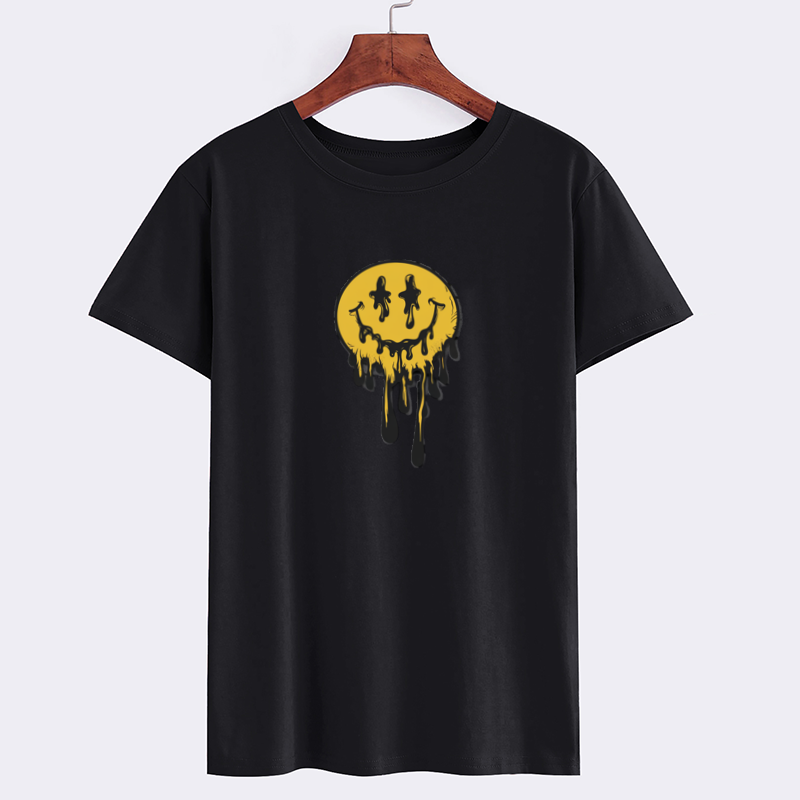 Dripping Smiley Face Graphic T-Shirt - Unisex Casual Tee