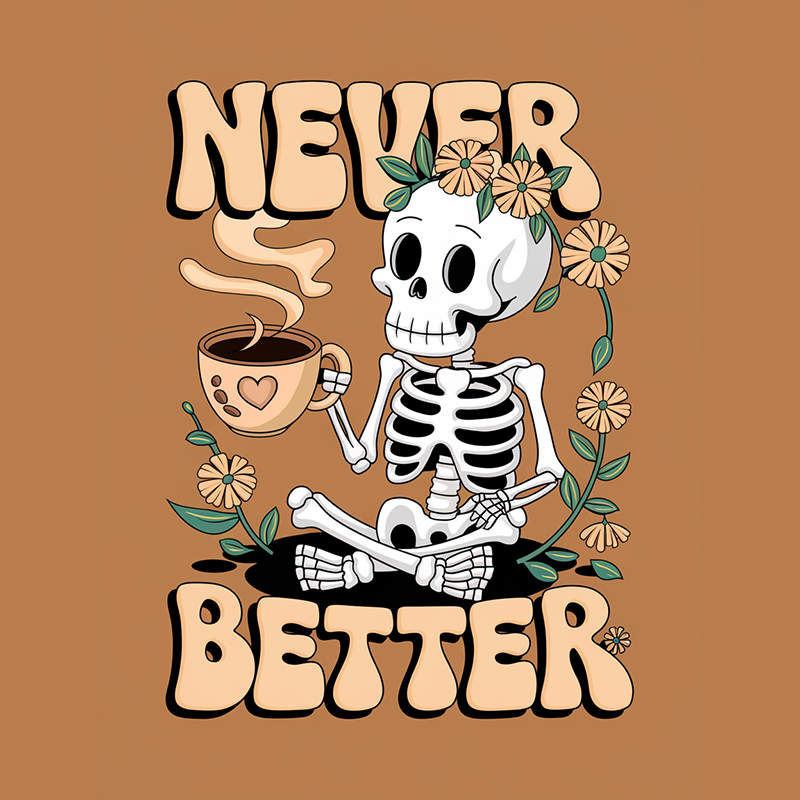 Skull Pattern 'Never Better' T-Shirt