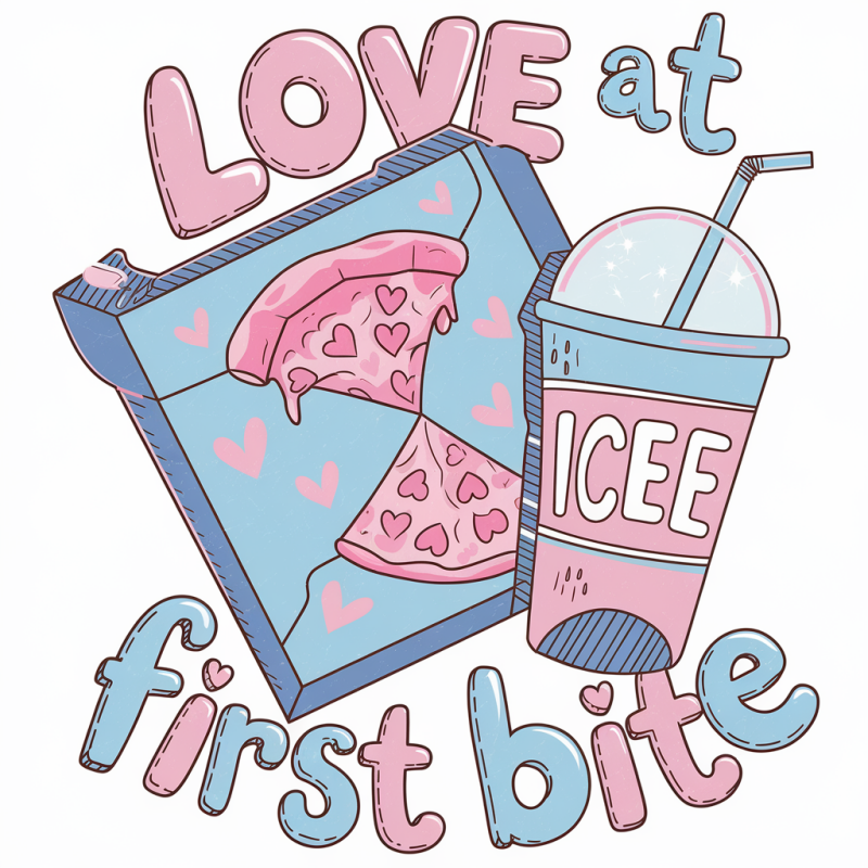 Cute Love at First Bite Pizza and Icee Graphic Tee