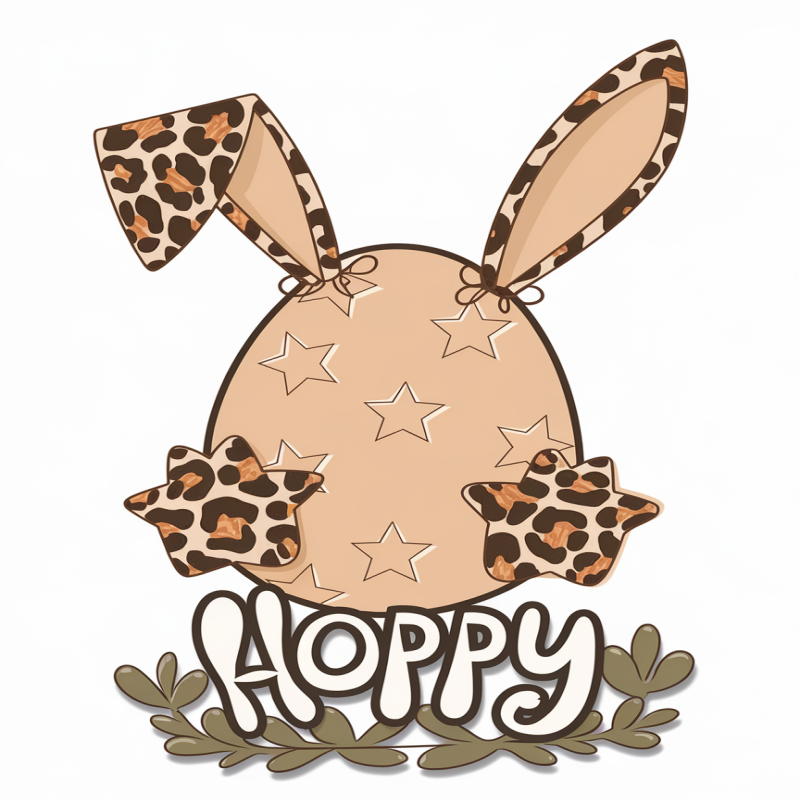 Leopard Print HOPPY Bunny Graphic T-Shirt