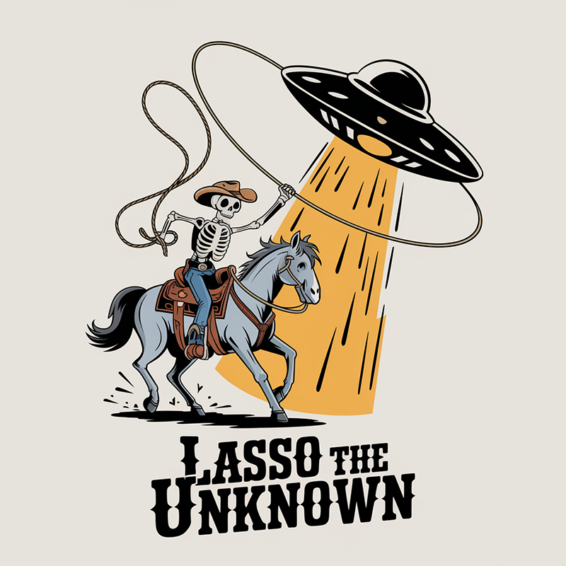 Skeleton Cowboy Lasso the Unknown Graphic T-Shirt