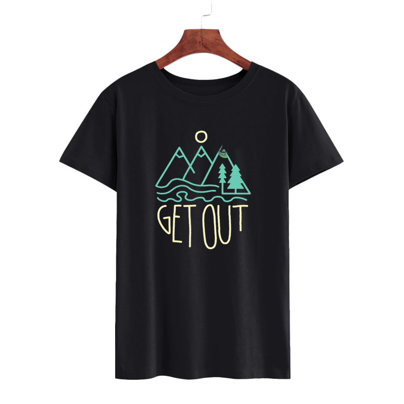 Black Get Out Graphic T-Shirt with Mountain Design