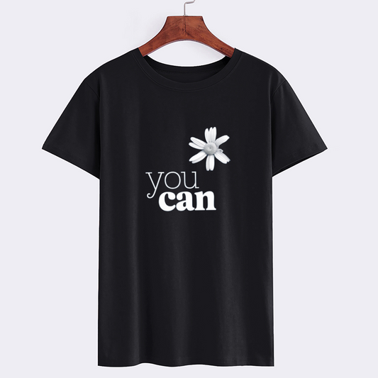 Cotton Motivational You Can Black T-Shirt