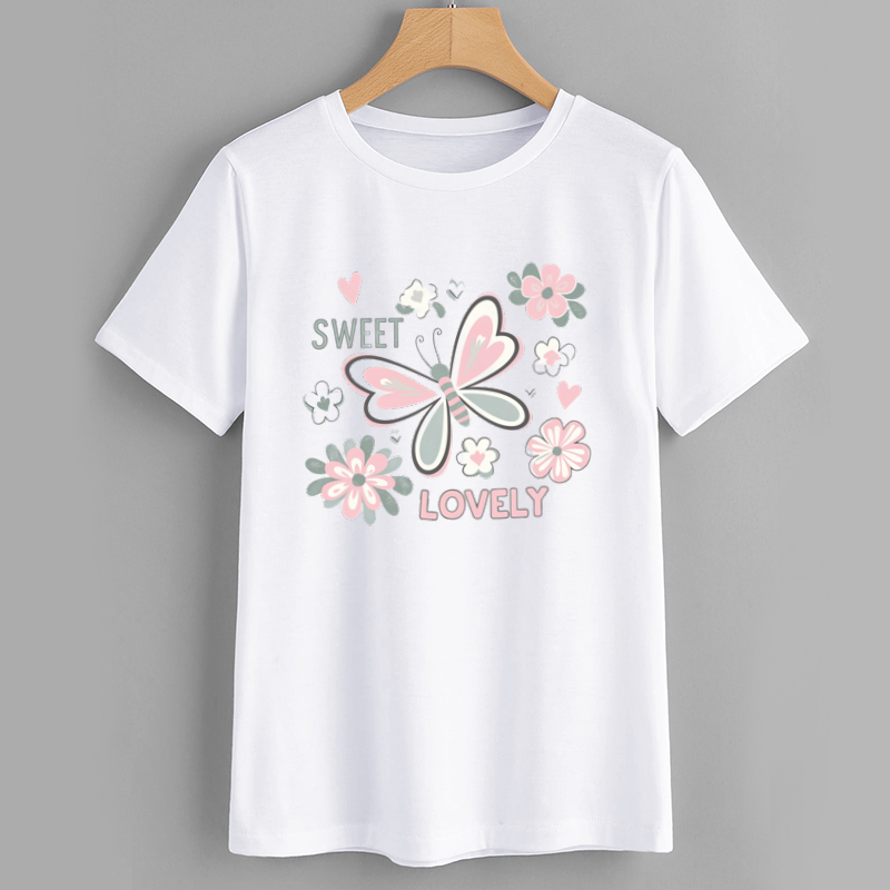 Cotton Butterfly Floral Casual T-Shirt