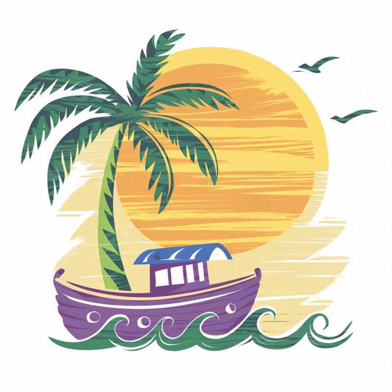 Tropical Sunset Boat Graphic T-Shirt