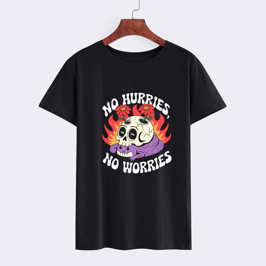 No Hurries No Worries Skull Graphic T-Shirt