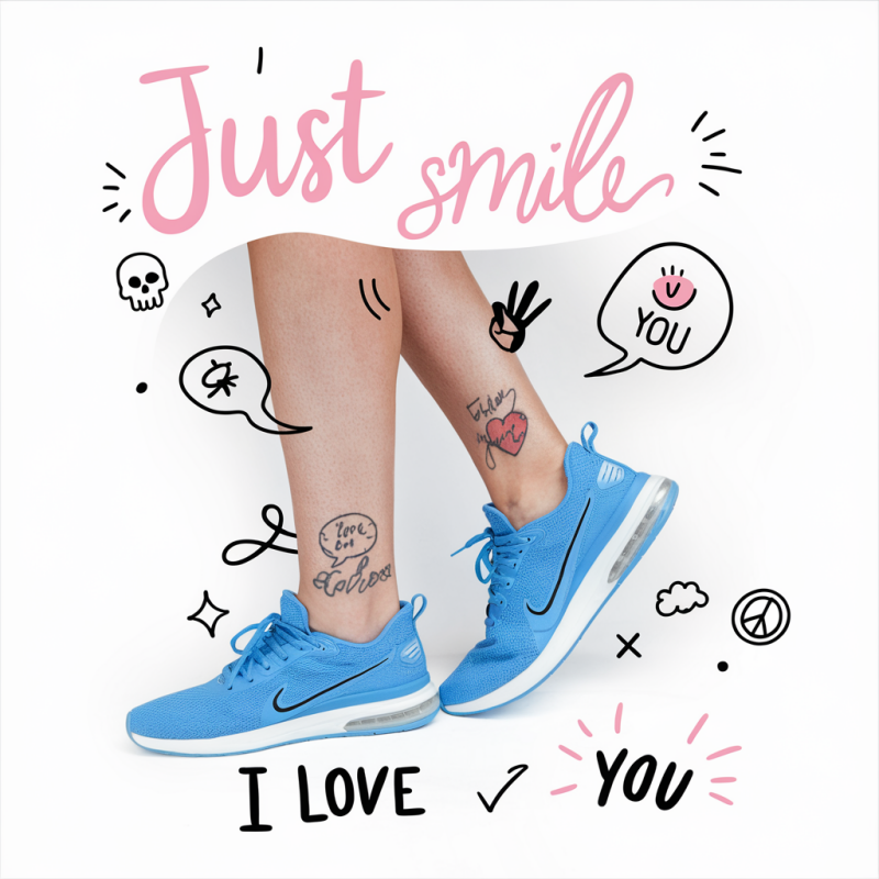 Men's Blue Sneakers and Tattoo Graphic T-Shirt