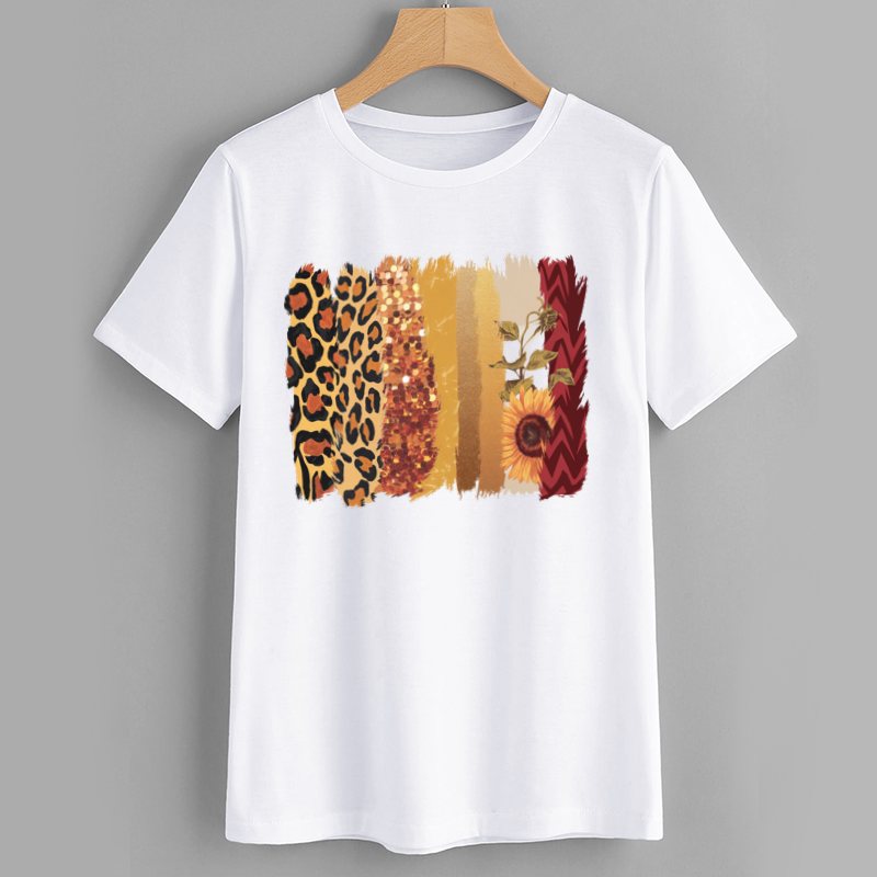 Trendy Leopard Print and Floral Design T-Shirt
