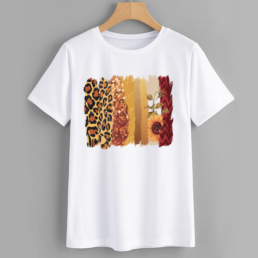 Trendy Leopard Print and Floral Design T-Shirt