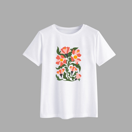Floral Graphic White Cotton T-Shirt