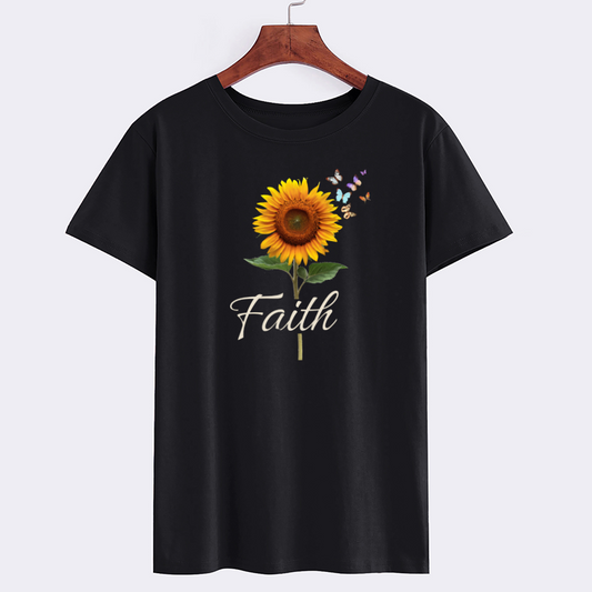 Sunflower Faith Graphic Tee - Black Floral Print T-Shirt