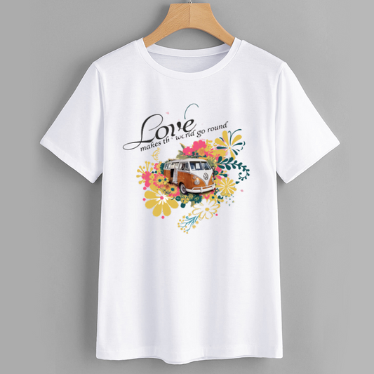 Retro Floral Van Cotton Graphic T-Shirt