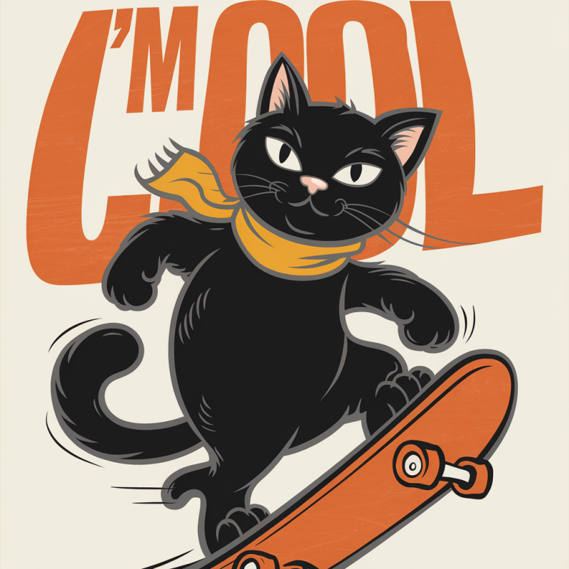 Cool Cat Skateboard Graphic T-Shirt