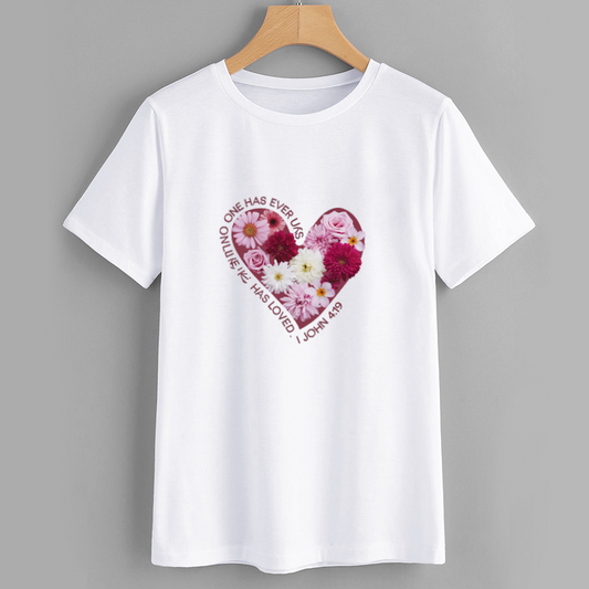 Faith Floral Heart Cotton T-Shirt Christian Bible Verse