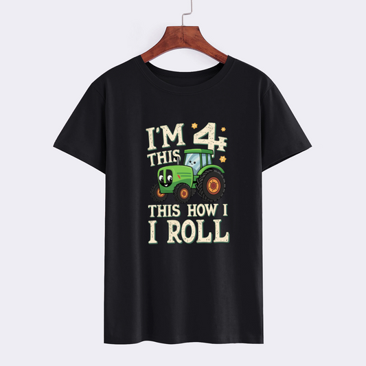 I'm 4 This How I Roll Tractor T-Shirt for Kids
