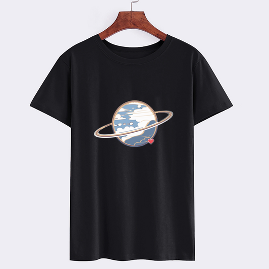 CosmicSaturn Black Cotton T-Shirt