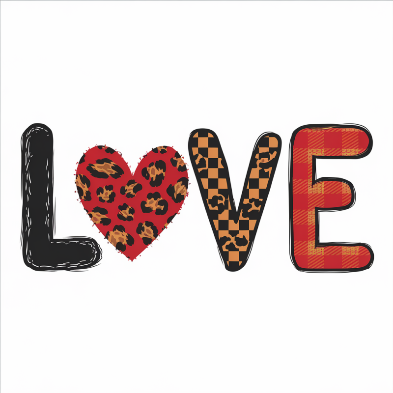 Love Graphic T-Shirt with Leopard Heart Design