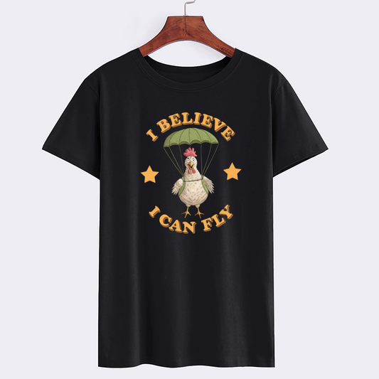 Funny Chicken Parachute Cotton T-Shirt