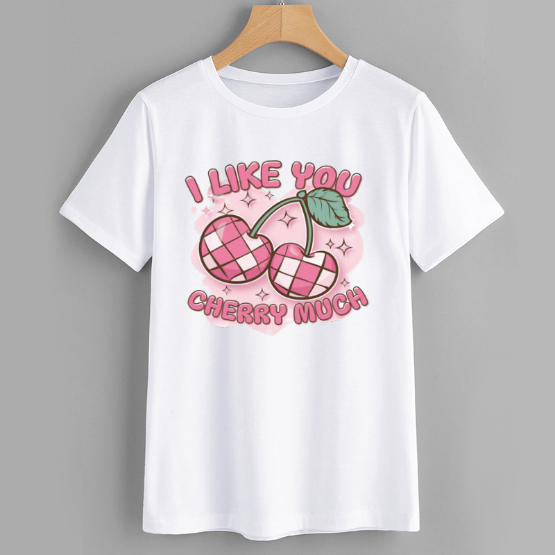 Cute Cherry Graphic T-Shirt - I Like You Cherry Much