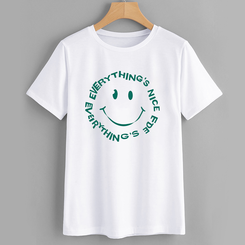 Smiley Face Graphic T-Shirt with Positive Message