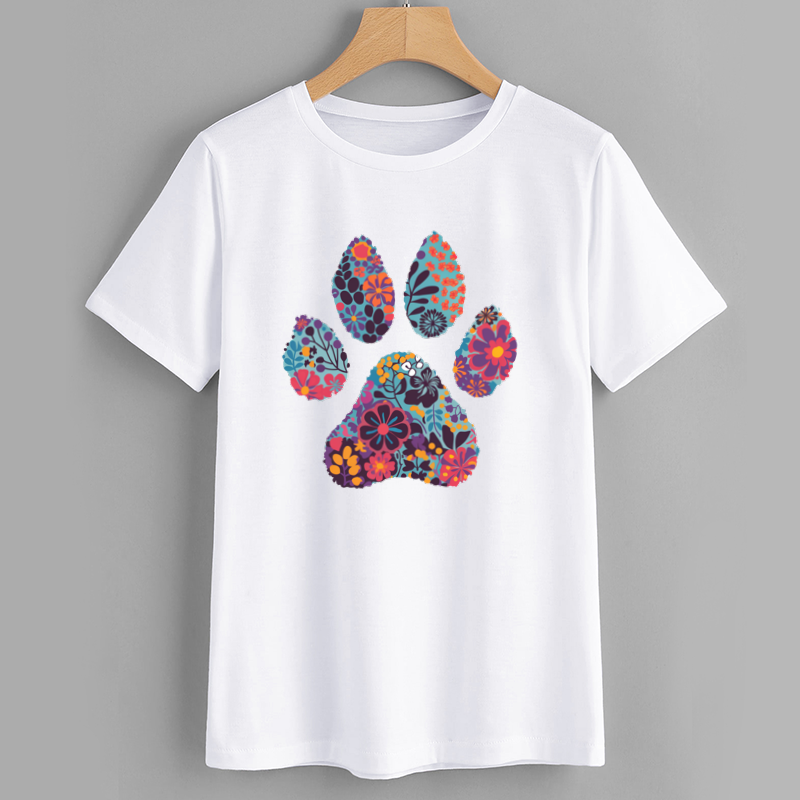 Floral Paw Print Graphic T-Shirt for Pet Lovers