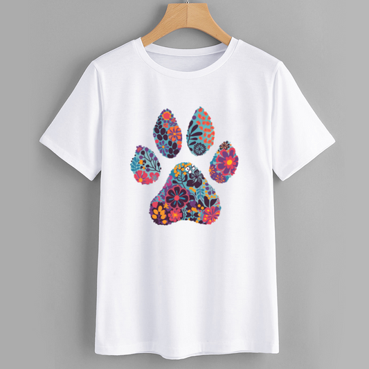 Floral Paw Print Graphic T-Shirt for Pet Lovers