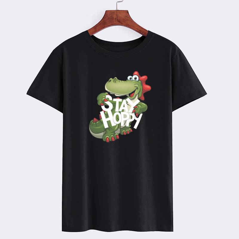 Stay Hoppy Cartoon Dinosaur Graphic T-Shirt