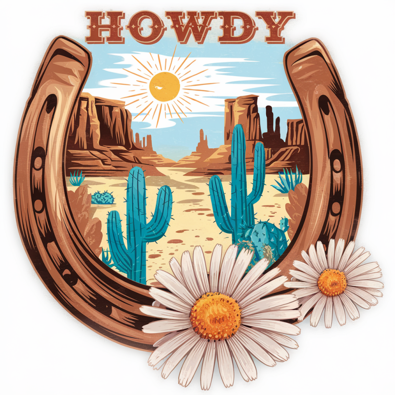 Howdy Graphic T-Shirt with Cactus and Daisy Design