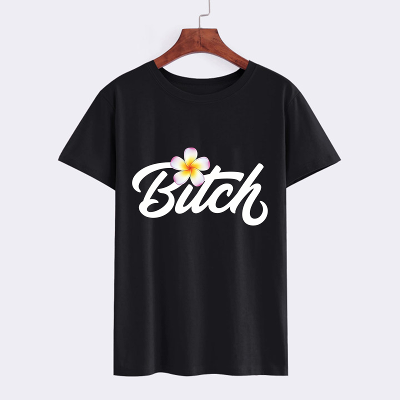 Floral Graphic Bitch T-Shirt - Trendy Black Tee