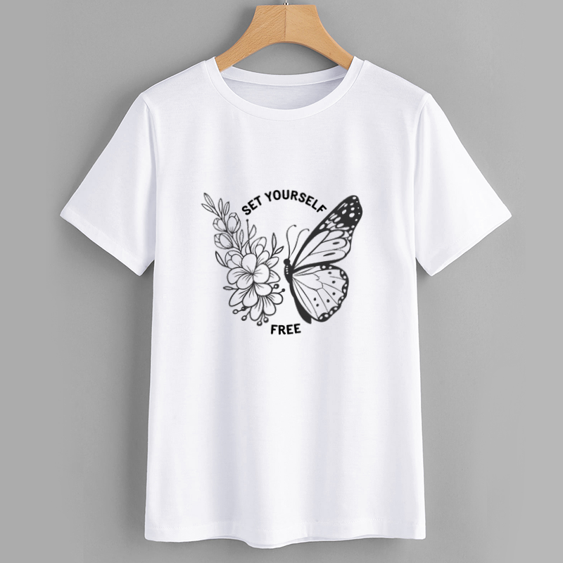 Butterfly Floral Graphic T-Shirt - Set Yourself Free
