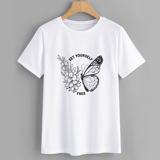 Butterfly Floral Graphic T-Shirt - Set Yourself Free