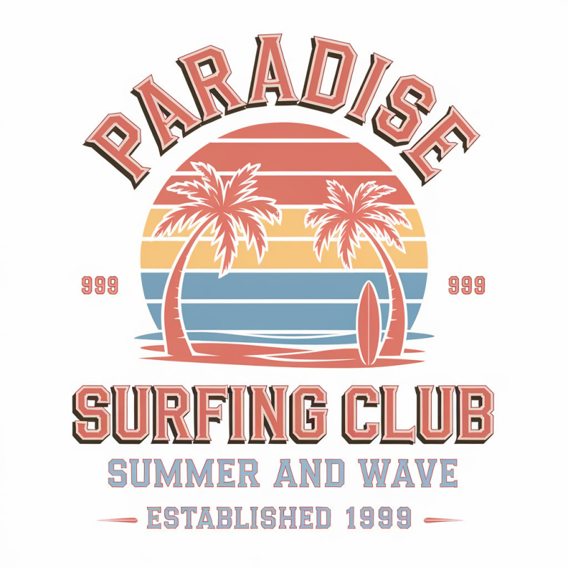 Paradise Surfing Club Graphic T-Shirt - Summer and Wave Design