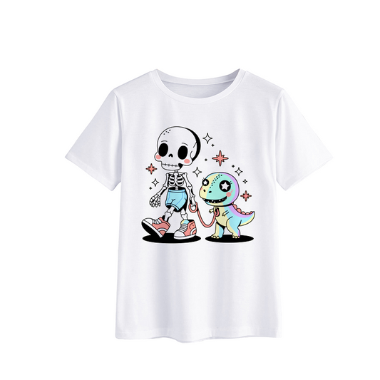 Cute Skeleton and Dinosaur Graphic T-Shirt for Kids