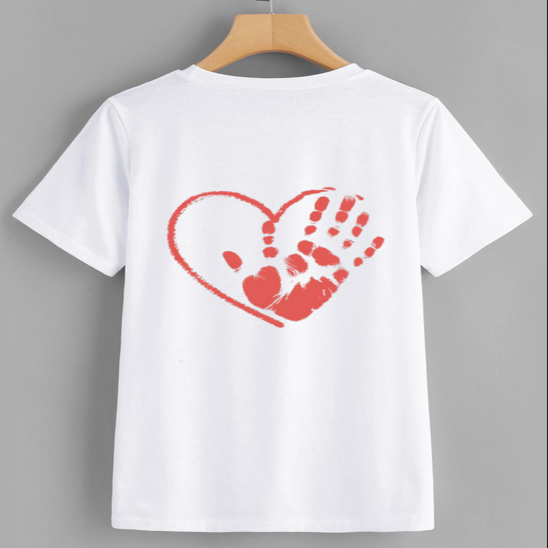 Heart Handprint Graphic White T-Shirt